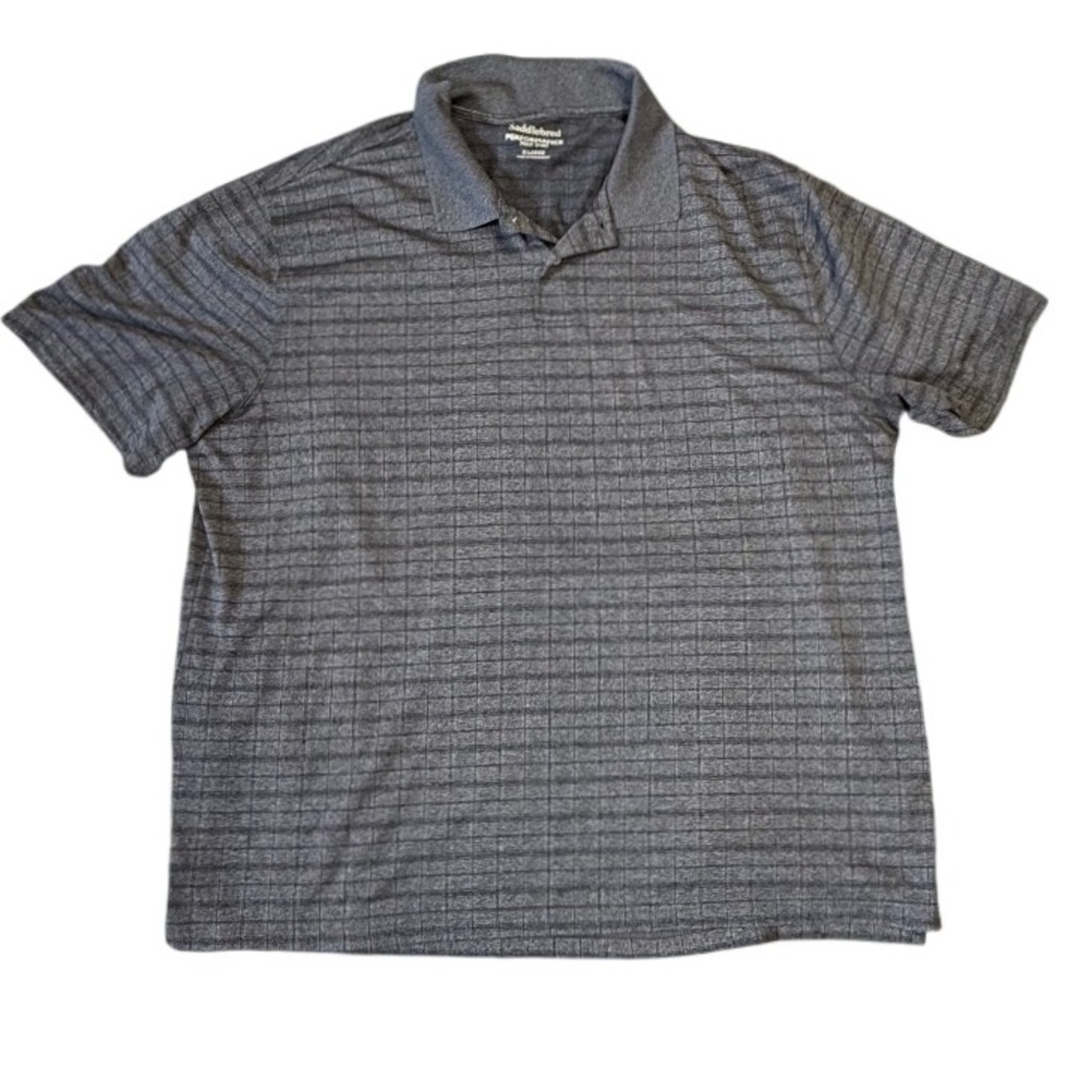 Saddlebred Performance Polo Shirt Moisture Wicking Gray Plaid‎ X-Large